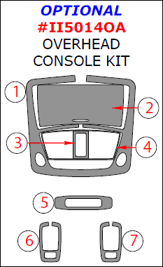 Infiniti Q50 2014, 2015, 2016, 2017 Optional Overhead Console Interior Kit, 7 Pcs. dash trim kits options