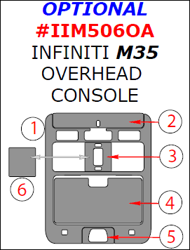 Infiniti M 2006, 2007, 2008, 2009, 2010, Optional Infiniti M35 Overhead Console Interior Kit, 6 Pcs. dash trim kits options