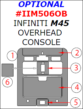 Infiniti M 2006, 2007, 2008, 2009, 2010, Optional Infiniti M45 Overhead Console Interior Kit, 6 Pcs. dash trim kits options