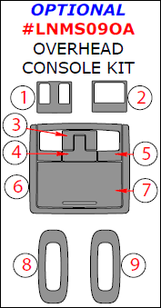 Lincoln MKS 2009, 2010, 2011, 2012, Optional Overhead Console Interior Kit, 9 Pcs. dash trim kits options