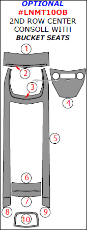 Lincoln MKT 2010, 2011, 2012, 2013, 2014, 2015, 2016, 2017, Interior Dash Kit, Optional 2nd Row Center Console With Bucket Seats, 10 Pcs. dash trim kits options