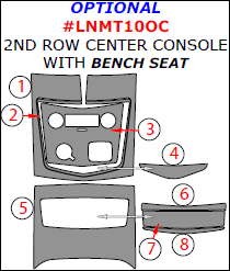Lincoln MKT 2010, 2011, 2012, 2013, 2014, 2015, 2016, 2017, Interior Dash Kit, Optional 2nd Row Center Console With Bench Seat, 8 Pcs. dash trim kits options