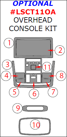 Lexus CT 2011, 2012, 2013, Optional Overhead Console Interior Kit, 11 Pcs. dash trim kits options