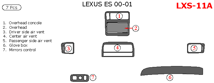 Lexus ES 2000-2001, Interior Kit, 7 Pcs., Match OEM dash trim kits options