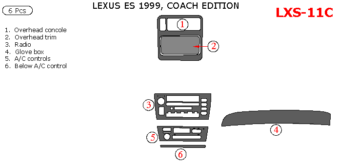 Lexus ES 1999, Lexus ES 1999, Interior Dash Kit, Coach Edition, 6 Pcs., Match OEM dash trim kits options