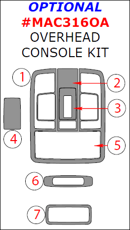 Mazda CX-3 2016, 2017, Optional Overhead Console Interior Kit, 7 Pcs. dash trim kits options
