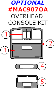 Mazda CX-9 2007, 2008, 2009, 2010, 2011, 2012, 2013, 2014, 2015, Optional Overhead Console Interior Kit, 5 Pcs. dash trim kits options