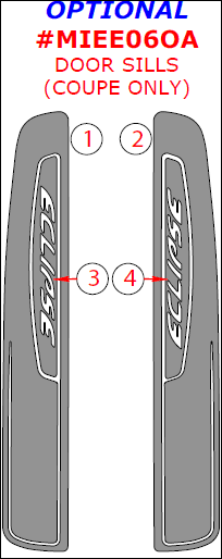 Mitsubishi Eclipse 2006, 2007, 2008, 2009, 2010, 2011, 2012, Interior Dash Kit, Optional Door Sills (Coupe Only), 4 Pcs. dash trim kits options