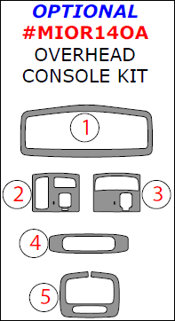Mitsubishi Outlander 2014, 2015, 2016, 2017, Optional Overhead Console Interior Kit, 5 Pcs. dash trim kits options