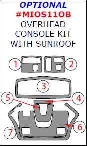 Mitsubishi ASX/Outlander Sport/RVR 2011, 2012, 2013, 2014, 2015, Optional Overhead Console Interior Kit With Sunroof, 7 Pcs. dash trim kits options
