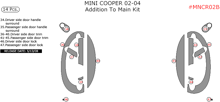 Mini Cooper 2002, 2003, 2004, Addition To Main Interior Kit, 14 Pcs. dash trim kits options