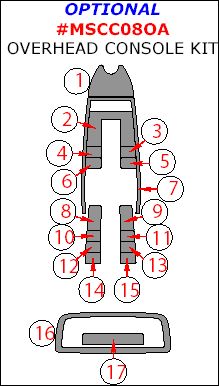 Mercedes C-Class 2008, 2009, 2010, 2011, 2012, 2013, 2014, Optional Overhead Console Interior Kit, 17 Pcs. dash trim kits options