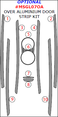 Mercedes GL Class 2007, 2008, 2009, 2010, 2011, 2012, Optional Over Aluminium Door Strip Interior Kit, 10 Pcs. dash trim kits options