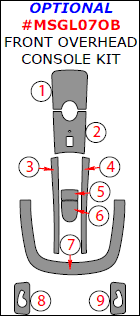 Mercedes GL Class 2007, 2008, 2009, 2010, 2011, 2012, Optional Front Overhead Console Interior Kit, 9 Pcs. dash trim kits options