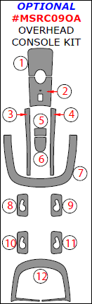 Mercedes R-Class 2009, 2010, 2011, 2012, Optional Overhead Console Interior Kit, 12 Pcs. dash trim kits options