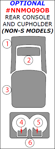 Nissan Murano 2009, 2010, 2011, 2012, 2013, 2014, Interior Dash Kit, Optional Rear Console And Cupholder (Non-S Models), 6 Pcs. dash trim kits options