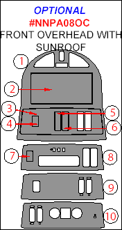 Nissan Armada 2008, 2009, 2010, 2011, 2012, 2013, 2014, Interior Dash Kit, Optional Front Overhead With Sunroof, 10 Pcs. dash trim kits options