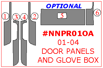 Nissan Pathfinder 2003-2004, Interior Dash Kit, Glove Box, and Doors Arm Rests, 6 Pcs. dash trim kits options