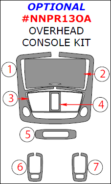 Nissan Pathfinder 2013, 2014, 2015, 2016, Optional Overhead Console Interior Kit, 7 Pcs. dash trim kits options