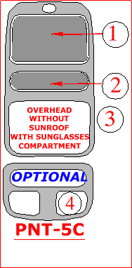 Pontiac Bonneville 2000, 2001, 2002, 2003, 2004, 2005, Interior Dash Kit, Overhead Without Sunroof With Sunglasses Compartment, 4 Pcs. dash trim kits options