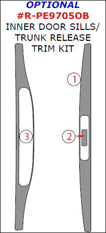 Porsche 997 2005, 2006, 2007, 2008, Optional Inner Door Sills/Trunk Release Interior Trim Kit (Right Hand Drive), 3 Pcs. dash trim kits options