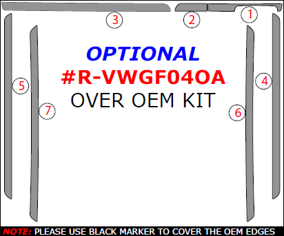 Volkswagen Golf 2004, 2005, 2006, 2007, 2008, Volkswagen Jetta 2006-up, Interior Dash Kit, Right Hand Drive, Optional Over OEM Kit, 7 Pcs. dash trim kits options