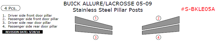 Buick Allure/Lacrosse 2005, 2006, 2007, 2008, 2009, Stainless Steel Pillar Posts, 4 Pcs. dash trim kits options