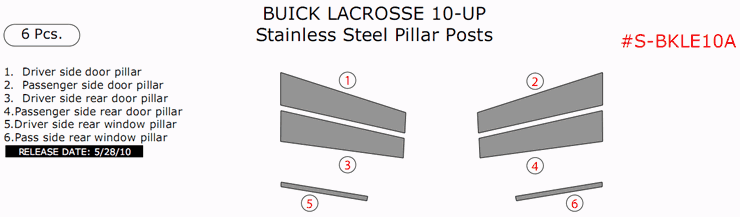Buick Lacrosse 2010, 2011, 2012, 2013, 2014, 2015, Stainless Steel Pillar Posts, 6 Pcs. dash trim kits options