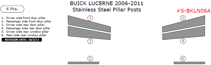 Buick Lucerne 2006, 2007, 2008, 2009, 2010, 2011, Stainless Steel Pillar Posts, 6 Pcs. dash trim kits options