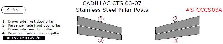 Cadillac CTS 2003, 2004, 2005, 2006, 2007, Stainless Steel Pillar Posts, 4 Pcs. dash trim kits options