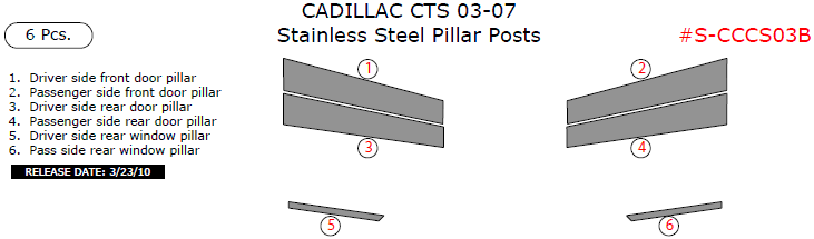 Cadillac CTS 2003, 2004, 2005, 2006, 2007, Stainless Steel Pillar Posts, 6 Pcs. dash trim kits options