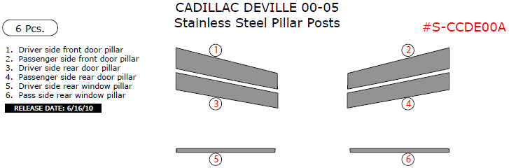 Cadillac Deville 2000, 2001, 2002, 2003, 2004, 2005, Stainless Steel Pillar Posts, 6 Pcs. dash trim kits options