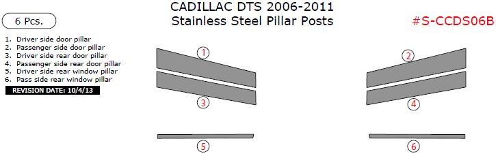 Cadillac DTS 2006, 2007, 2008, 2009, 2010, 2011, Stainless Steel Pillar Posts, 6 Pcs. dash trim kits options