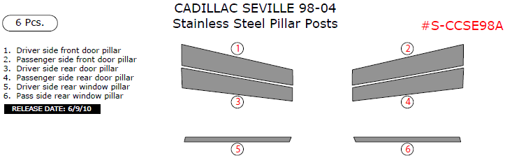 Cadillac Seville 1998, 1999, 2000, 2001, 2002, 2003, 2004, Stainless Steel Pillar Posts, 6 Pcs. dash trim kits options