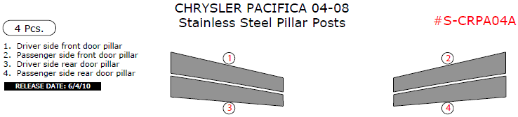 Chrysler Pacifica 2004, 2005, 2006, 2007, 2008, Stainless Steel Pillar Posts, 4 Pcs. dash trim kits options