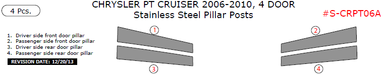 Chrysler PT Cruiser 4 Door 2006, 2007, 2008, 2009, 2010, Stainless Steel Pillar Posts, 4 Pcs. dash trim kits options