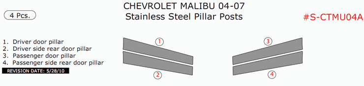 Chevrolet Malibu/Malibu Maxx 2004, 2005, 2006, 2007, Stainless Steel Pillar Posts, 4 Pcs. dash trim kits options