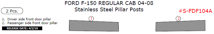 Ford F-150 Regular Cab 2004, 2005, 2006, 2007, 2008, Stainless Steel Pillar Posts, 2 Pcs. dash trim kits options