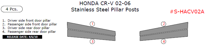 Honda CR-V 2002, 2003, 2004, 2005, 2006, Stainless Steel Pillar Posts, 4 Pcs. dash trim kits options