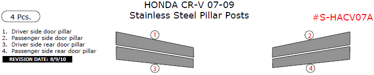 Honda CR-V 2007, 2008, 2009, Stainless Steel Pillar Posts, 4 Pcs. dash trim kits options