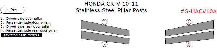 Honda CR-V 2010-2011, Stainless Steel Pillar Posts, 4 Pcs. dash trim kits options