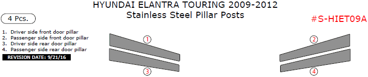 Hyundai Elantra Touring 2009, 2010, 2011, 2012, Stainless Steel Pillar Posts, 4 Pcs. dash trim kits options