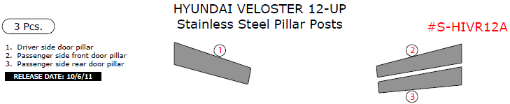 Hyundai Veloster 2012, 2013, 2014, 2015, 2016, 2017, Stainless Steel Pillar Posts, 3 Pcs. dash trim kits options