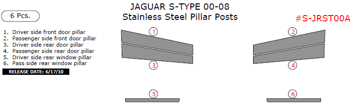 Jaguar S-Type 2000, 2001, 2002, 2003, 2004, 2005, 2006, 2007, 2008, Stainless Steel Pillar Posts, 6 Pcs. dash trim kits options