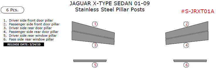 Jaguar X-Type Sedan 2001, 2002, 2003, 2004, 2005, 2006, 2007, 2008, 2009, Stainless Steel Pillar Posts, 6 Pcs. dash trim kits options