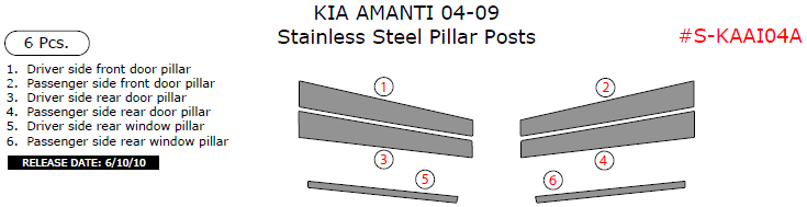 Kia Amanti 2004, 2005, 2006, 2007, 2008, 2009, Stainless Steel Pillar Posts, 6 Pcs. dash trim kits options