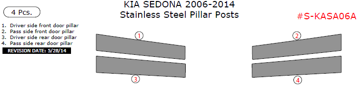 Kia Sedona 2006, 2007, 2008, 2009, 2010, 2011, 2012, 2013, 2014, Stainless Steel Pillar Posts, 4 Pcs. dash trim kits options