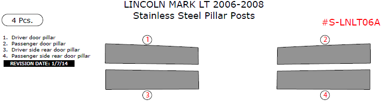 Lincoln Mark LT 2006, 2007, 2008, Stainless Steel Pillar Posts, 4 Pcs. dash trim kits options