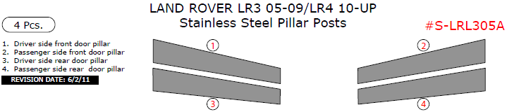 Land Rover LR3 2005, 2006, 2007, 2008, 2009/LR4 2010-up, Stainless Steel Pillar Posts, 4 Pcs. dash trim kits options