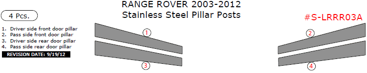Range Rover 2003, 2004, 2005, 2006, 2007, 2008, 2009, 2010, 2011, 2012, Stainless Steel Pillar Posts, 4 Pcs. dash trim kits options